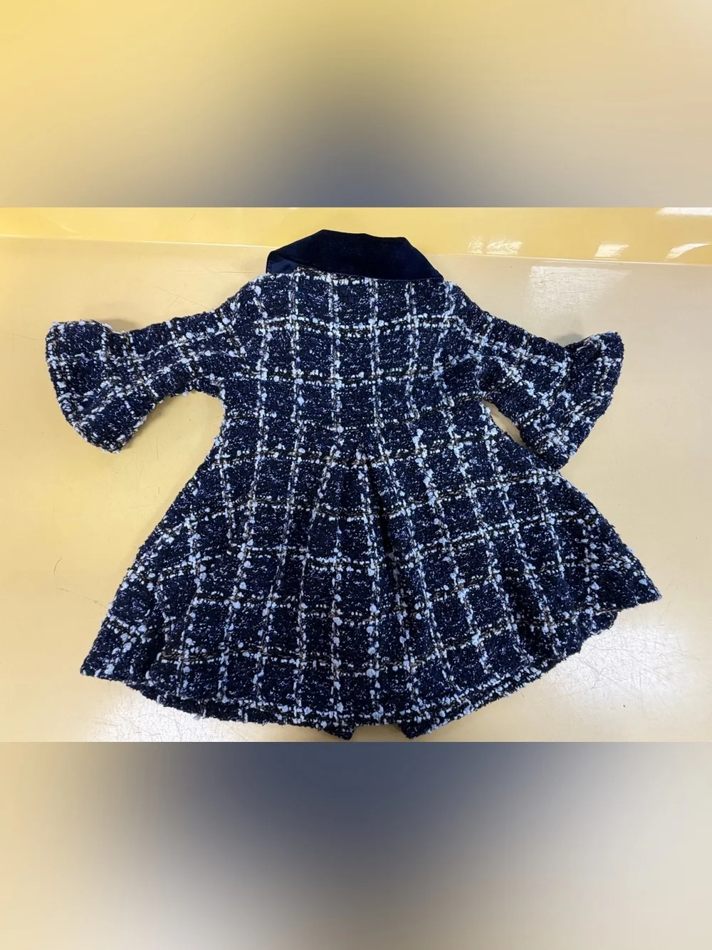 Blueberi Boulevard 12M Navy Tweed Coat Dress Velvet Collar Pearl Gold Buttons
